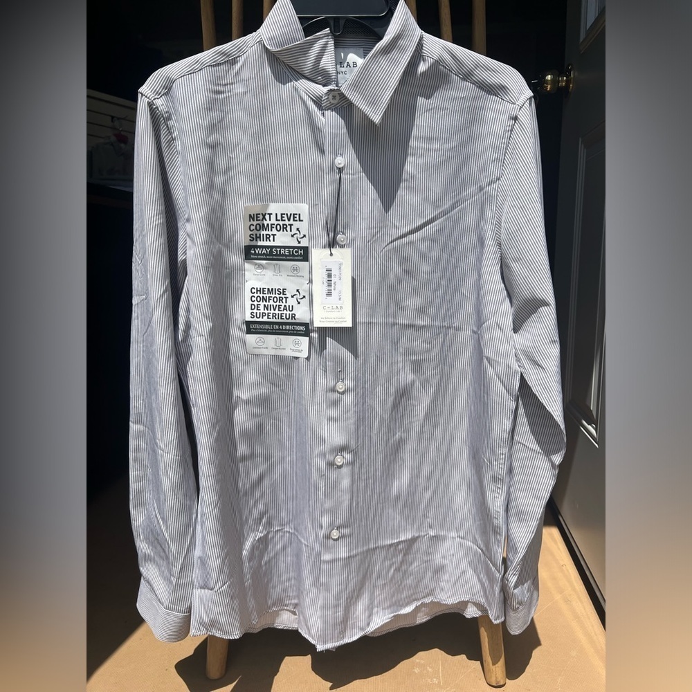 Comfort Lab Gray/White Stripe Button Down Shirt- Size Medium